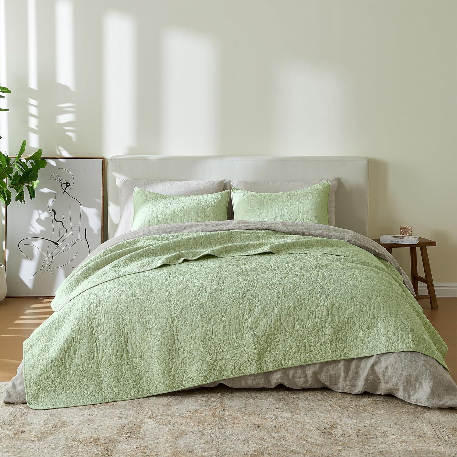 Vintage Comfort 100% Cotton Stitched 3 Piece Quilt Set with Shams, Full / Queen