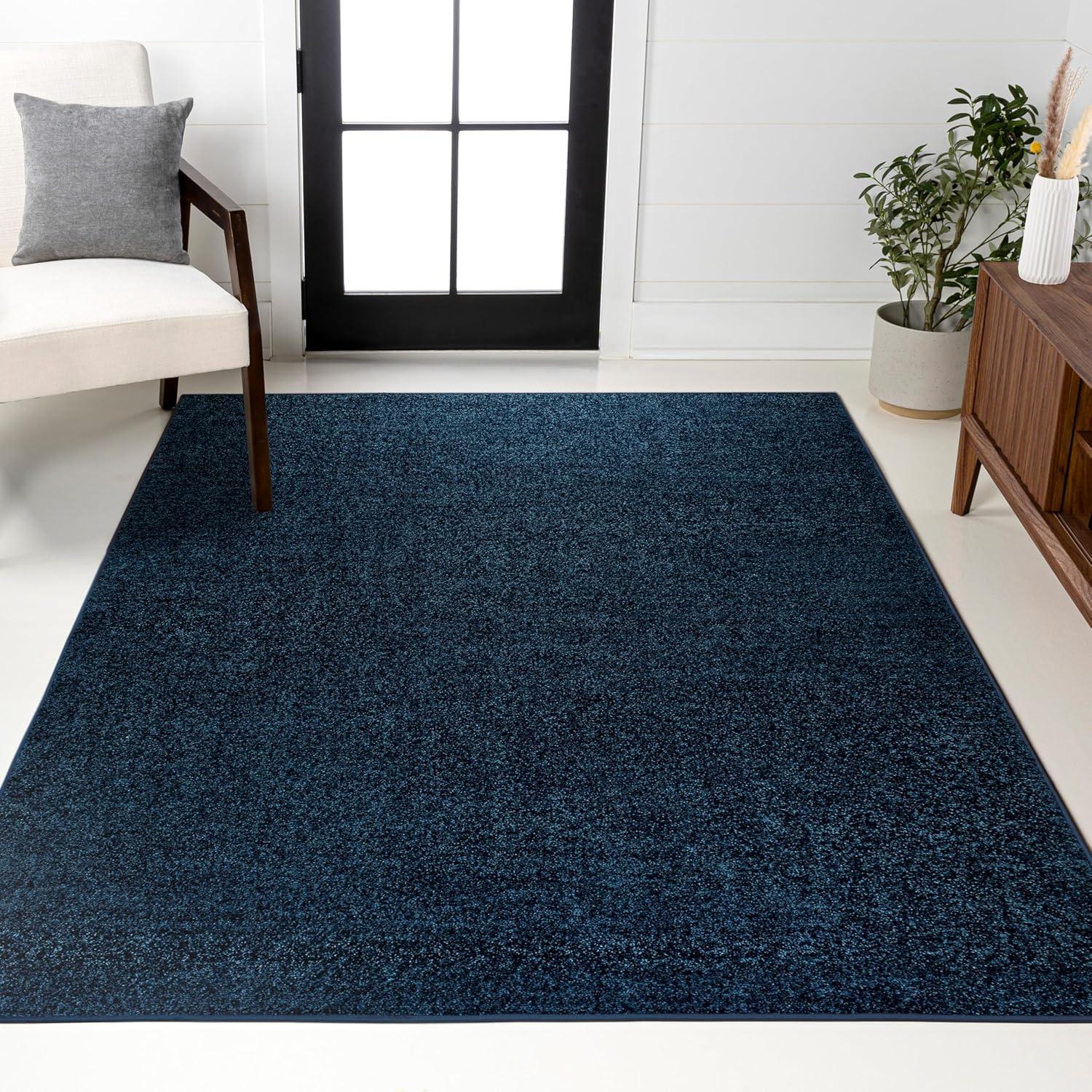 5'x8' Haze Solid Low-Pile Area Rug, Navy - JONATHAN Y