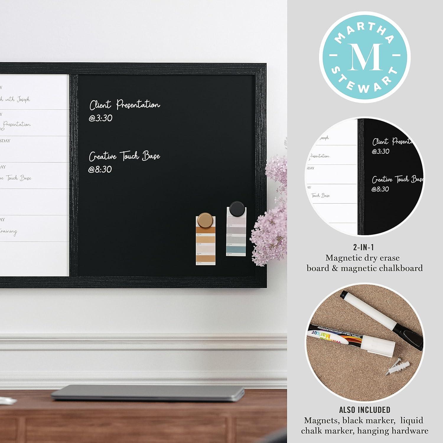 Black Woodgrain Magnetic Weekly Calendar Dry Erase and Chalk Board 24" x 18"