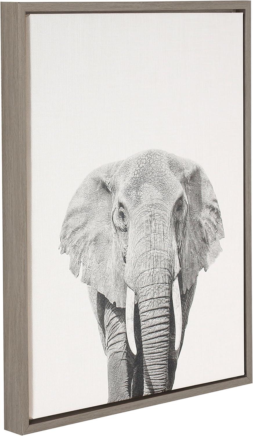 Kate and Laurel Sylvie Elephant Black and White Portrait Framed Canvas Wall Art by Simon Te Tai, 18x24 Gray