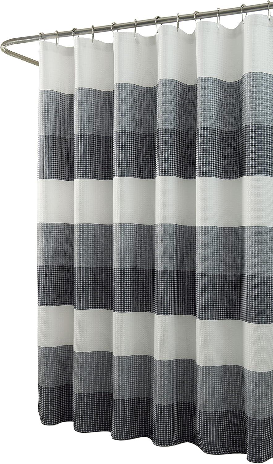 Ombre Waffle 3D Striped Waffle Weave Textured Ombre Stripe Designed Fabric Shower Curtain with 12 Roller Ball Hooks included 70 x 72 in Navy