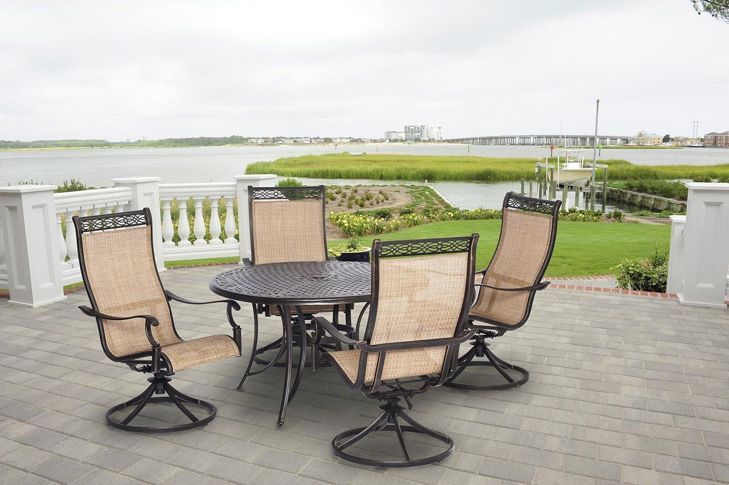 Hanover Manor 5-Piece Adult Modern PVC Aluminum Round Patio Dining Set Cast Sling