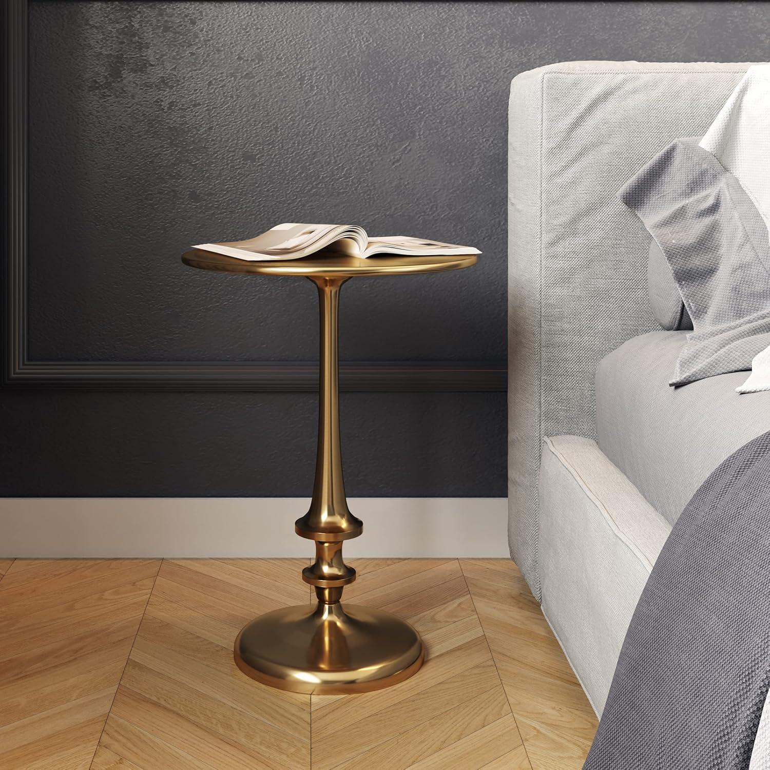 Side Table - Iron Pedestal Table with Antiqued Brass Finish for Couch, Loveseat, Entryway, or Bed - Vintage Living Room Furniture by Lavish Home