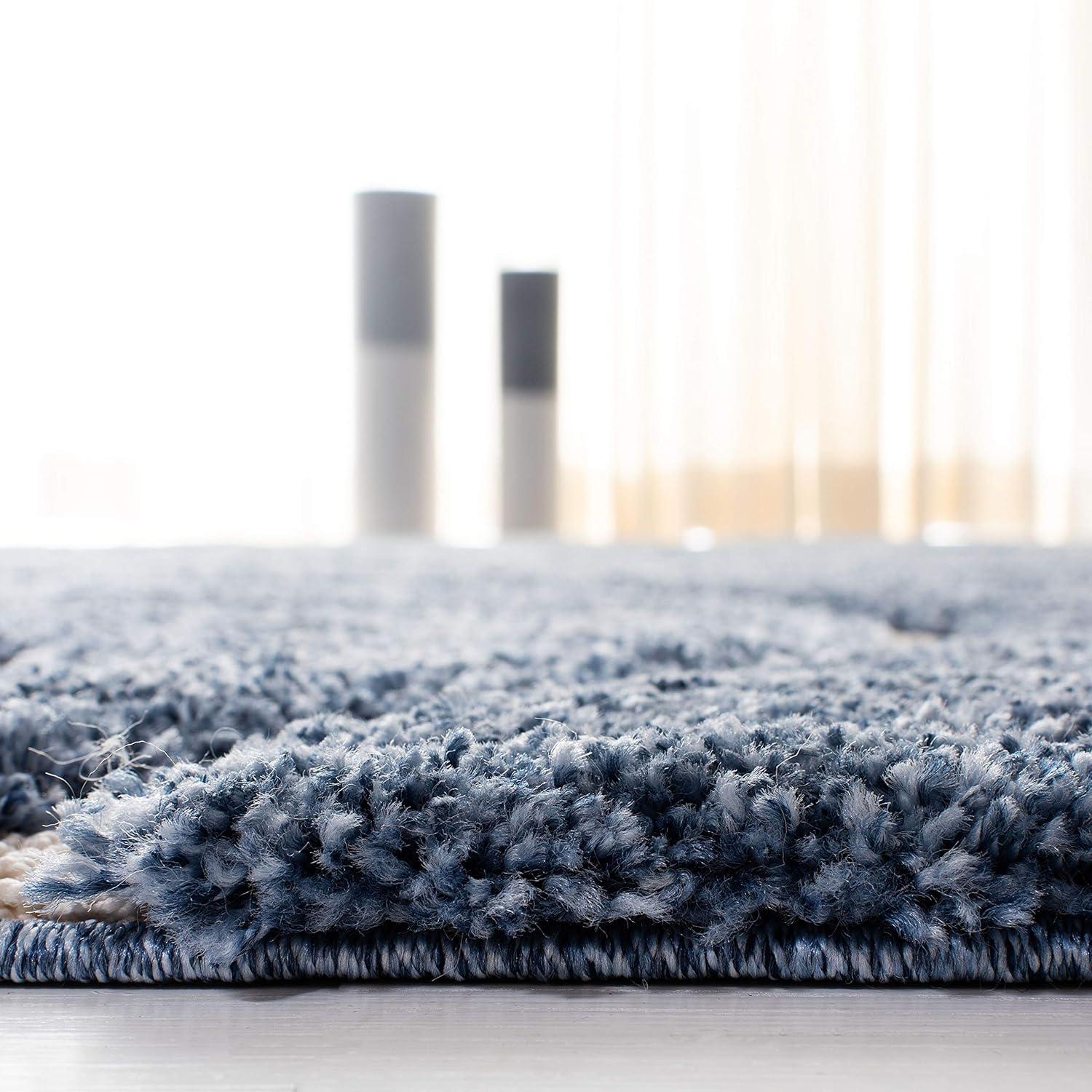 Florida Shag SG471 Power Loomed Indoor Area Rug - Light Blue/Cream - 6'7"x6'7" - Safavieh