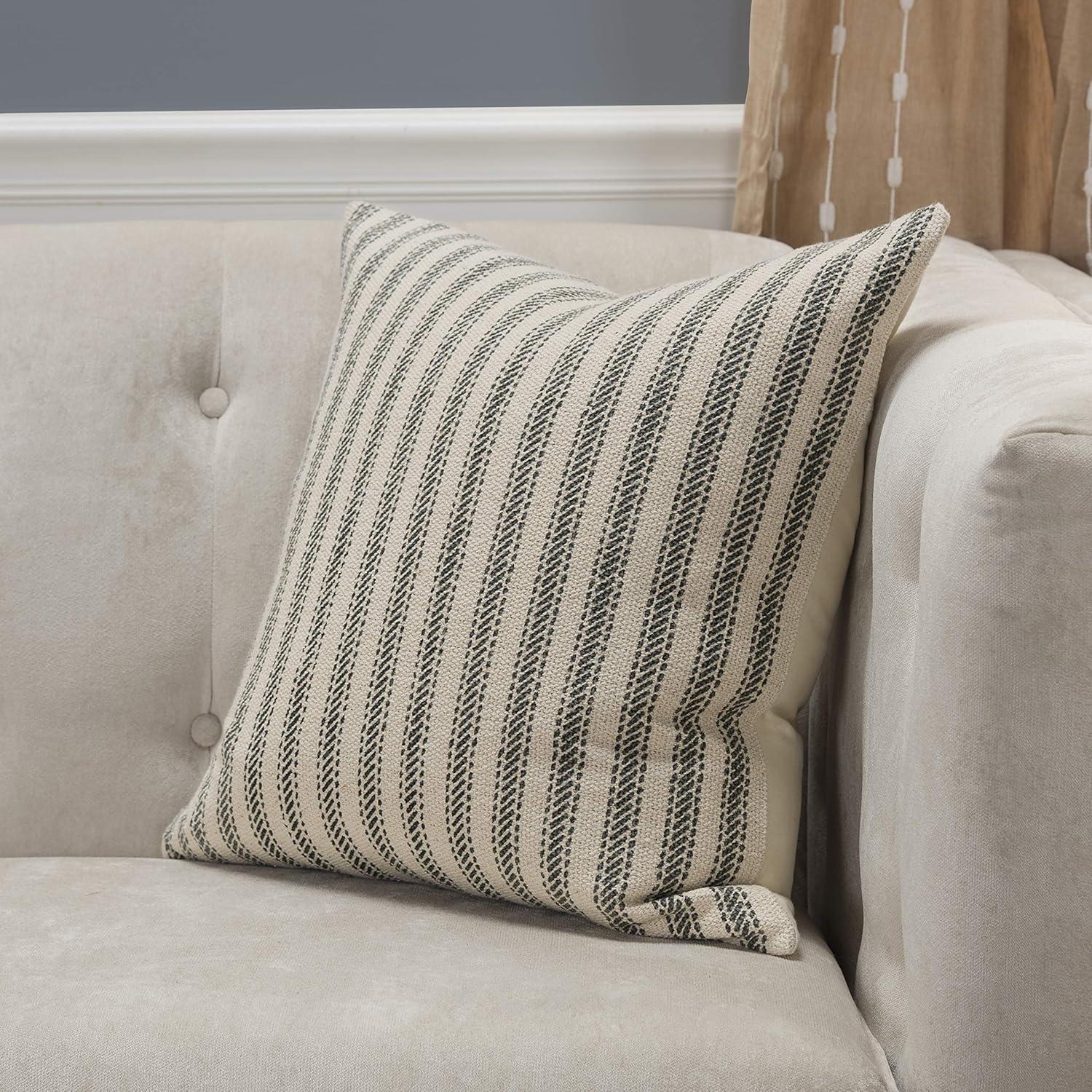 20"x20" Oversize Ticking Striped Square Throw Pillow Gray - Rizzy Home: Cotton Canvas, Indoor, Zippered, Machine Washable