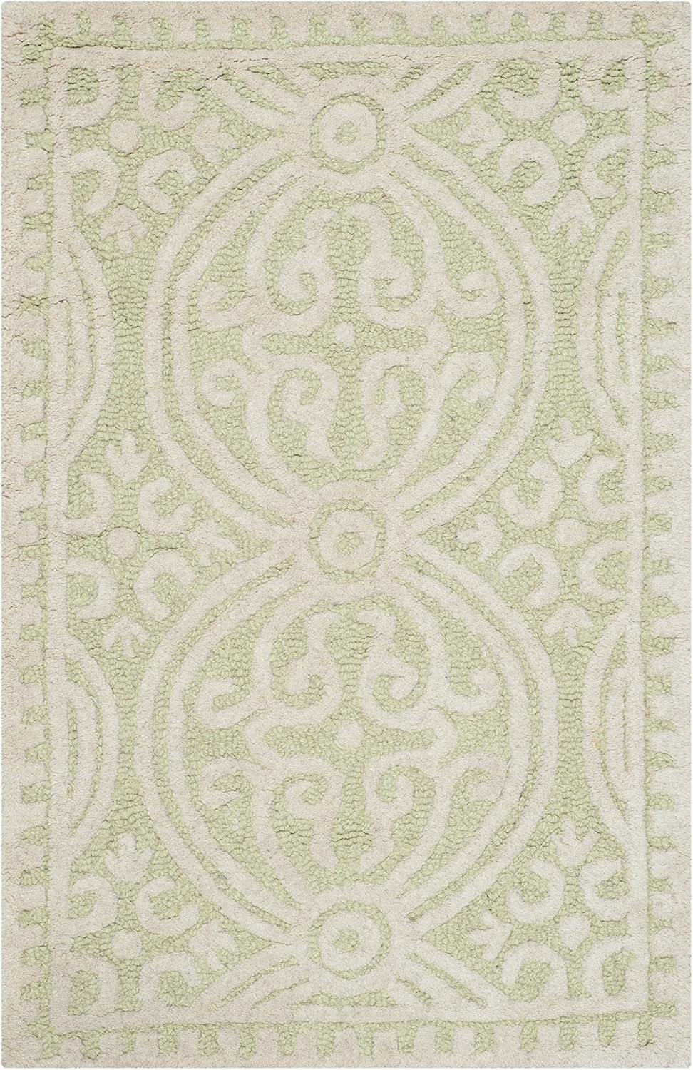 Light Green/Ivory Hand-Tufted Moroccan Wool Area Rug, 2'6" x 4'