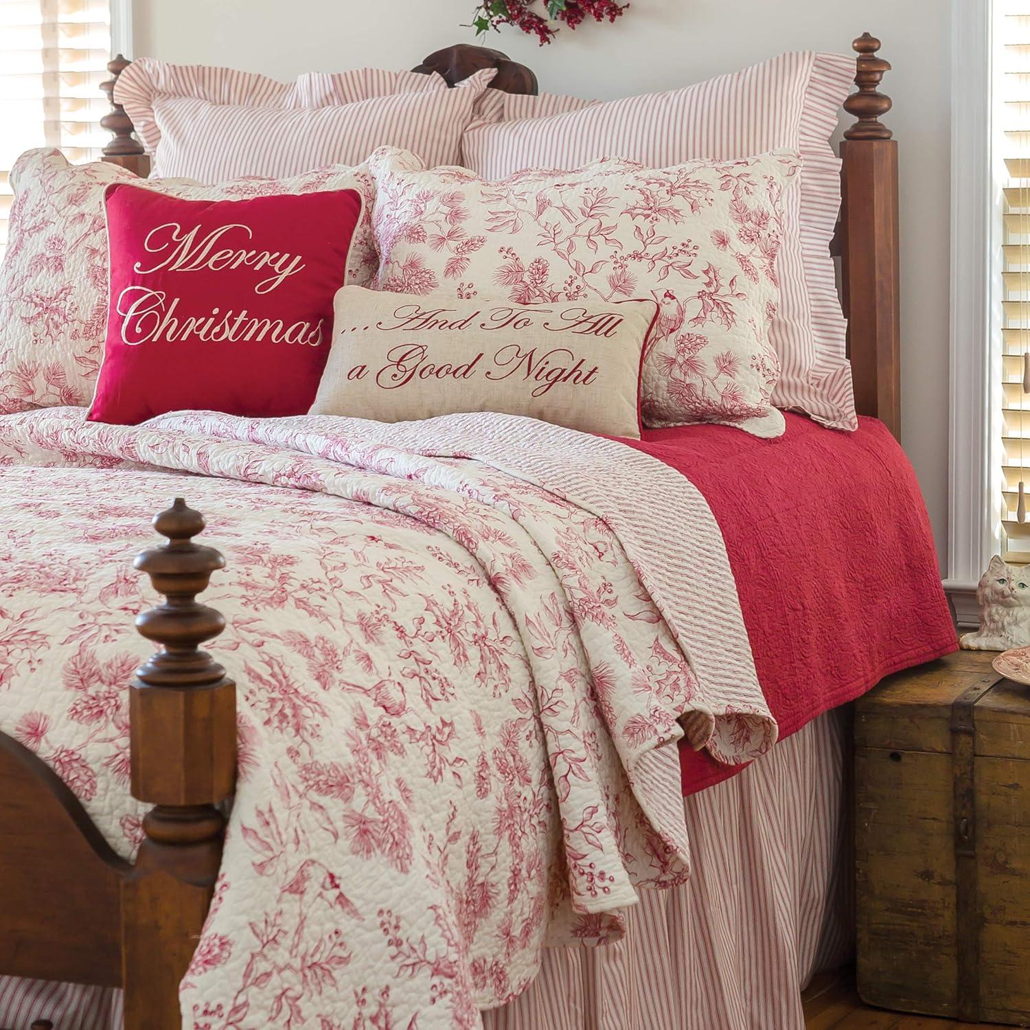 Red and Antique White Cotton Reversible Full Quilt Set