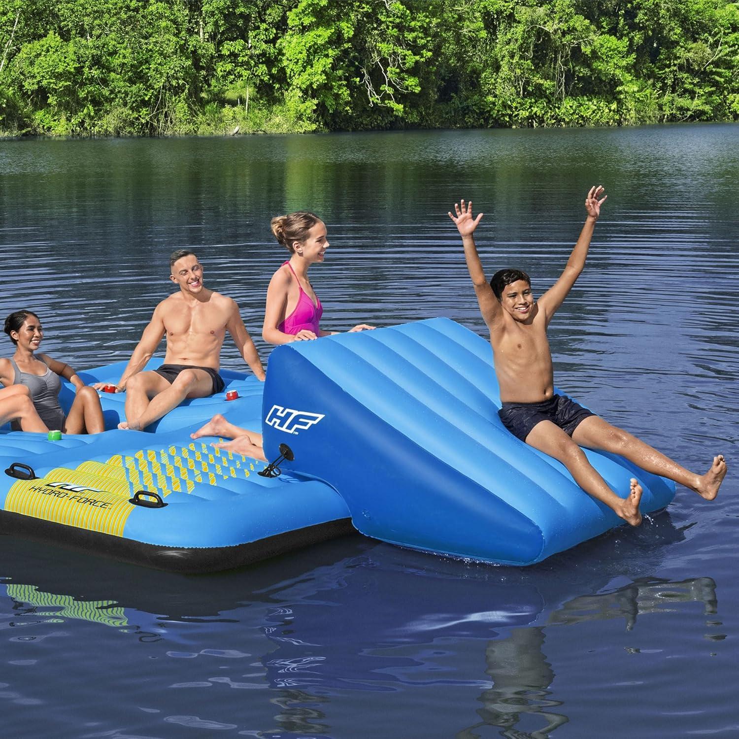 Bestway Hydro Force Detachable Summer Slide 5 Person Inflatable Activity Island with Cup Holders and Heavy Duty Handles for Easy Transport, Blue