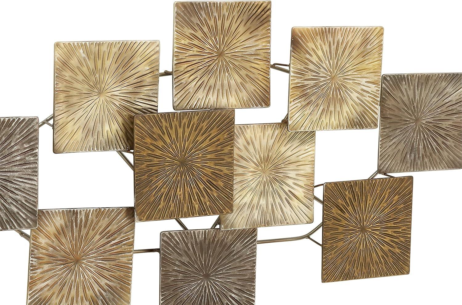 DecMode Gold Metal Carved Overlapping Square Sunburst Wall Decor