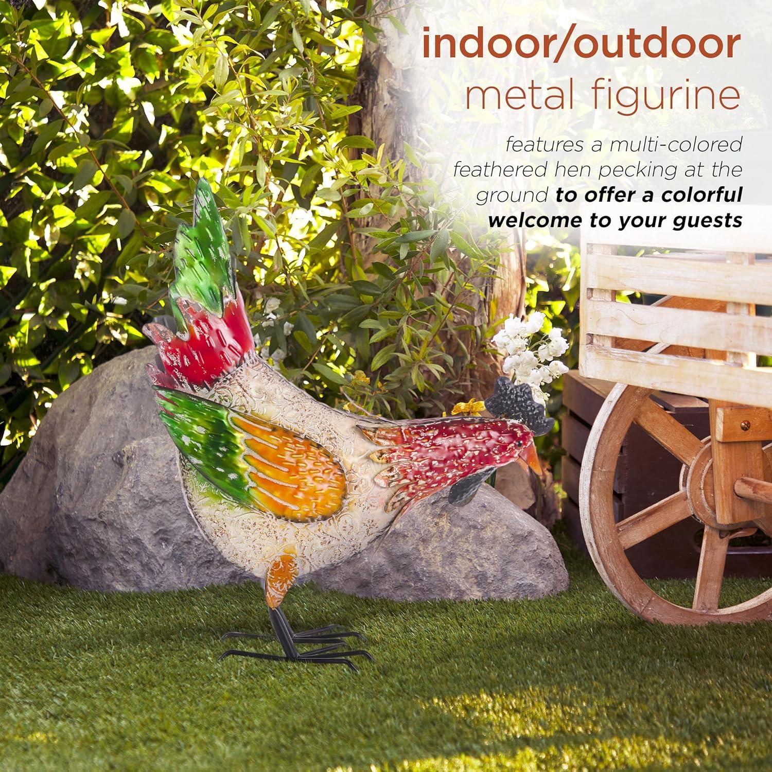 21" Multicolor Metal Pecking Hen Lawn Decoration