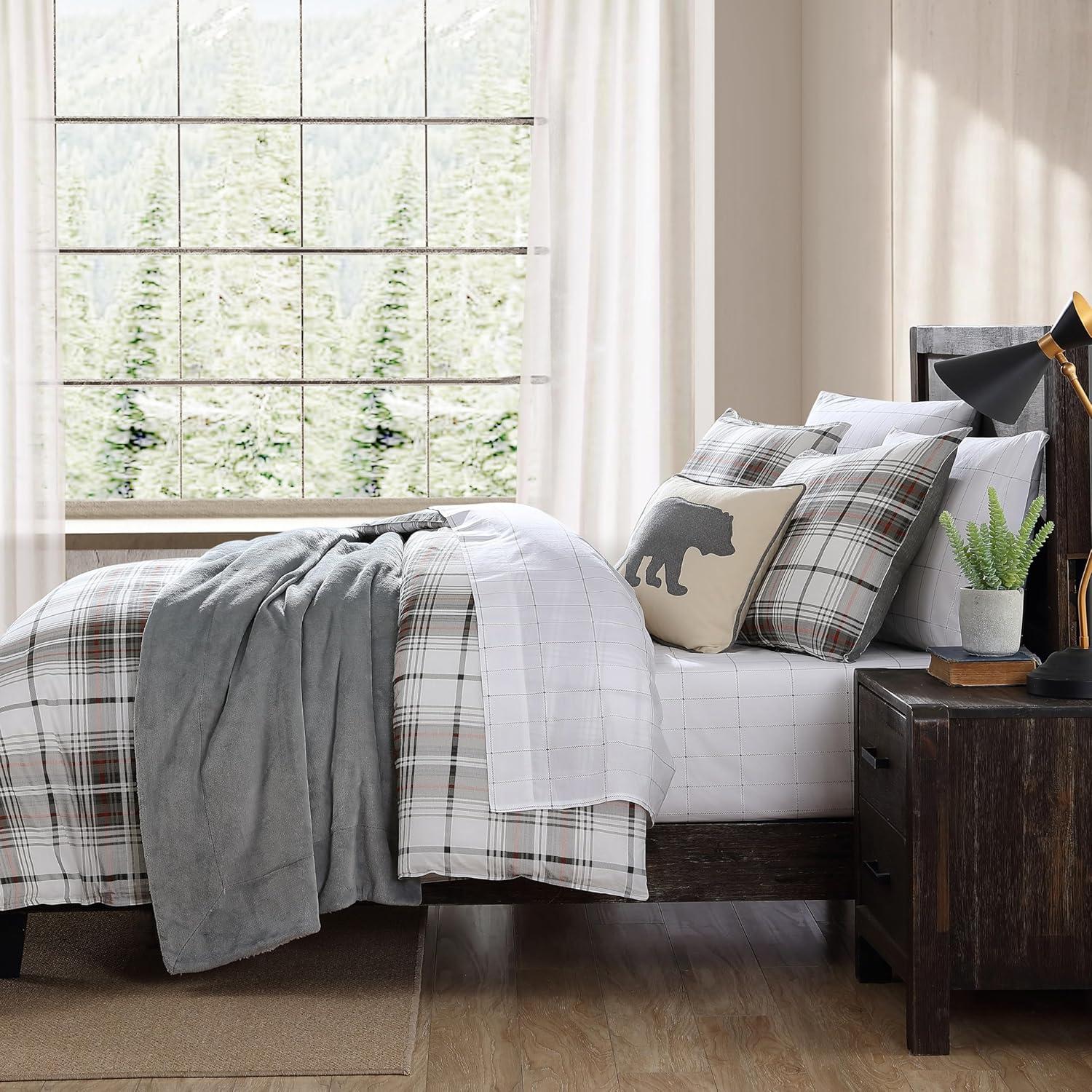 Eddie Bauer Plaid Alder Plain Weave Comforter Sets, King, Gray, 3-Pieces