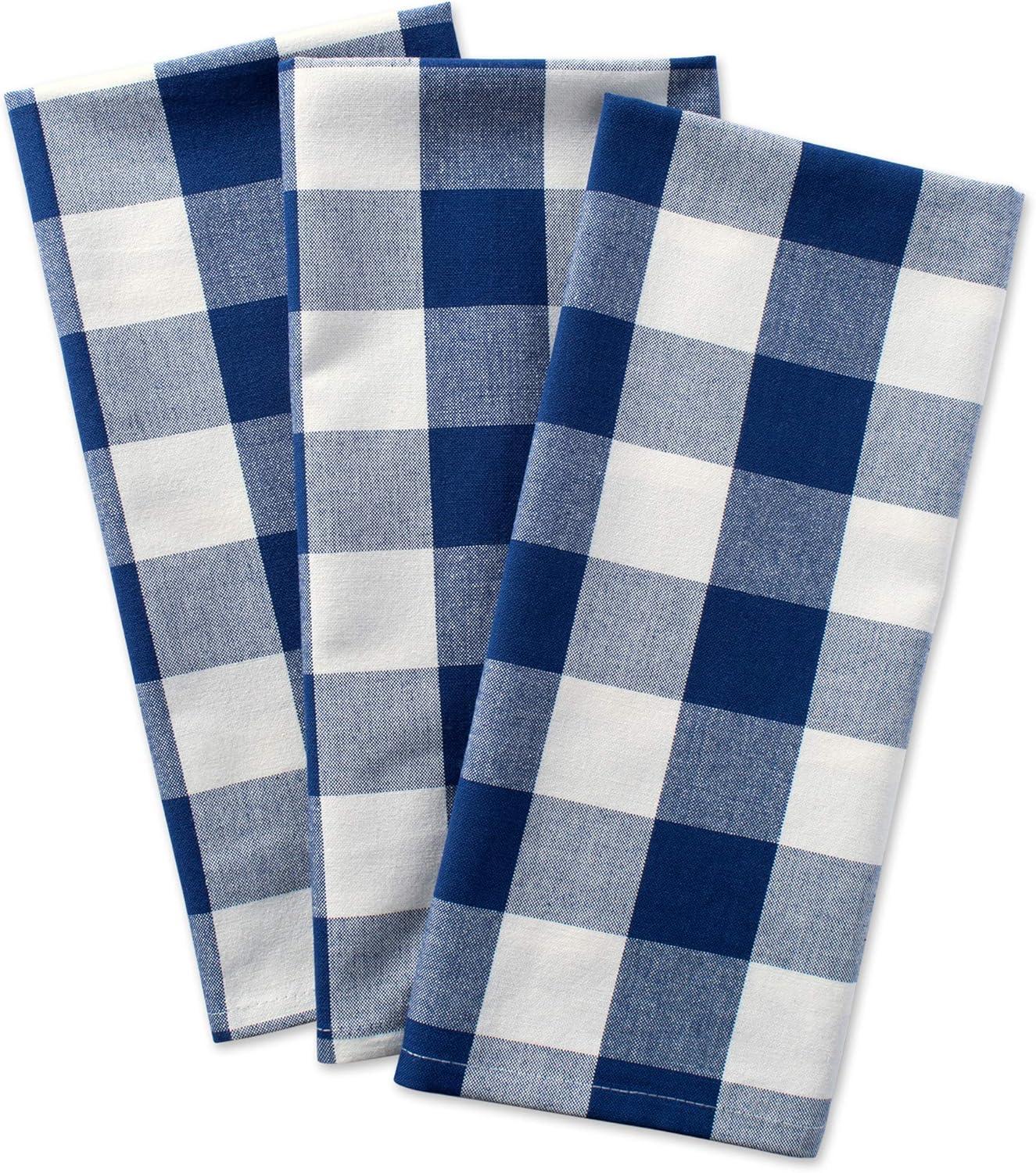 Navy and Cream Cotton Checkered Dishtowel Set, 20x30, 3 Piece