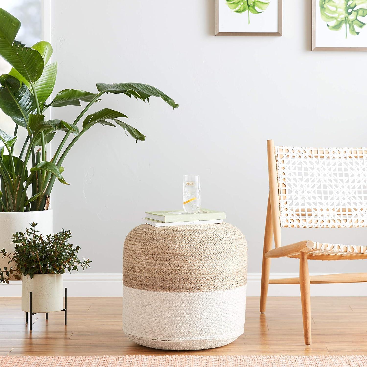 Sweed Valley Pouf Natural/White - Signature Design by Ashley: Braided, No Assembly, Jute Material