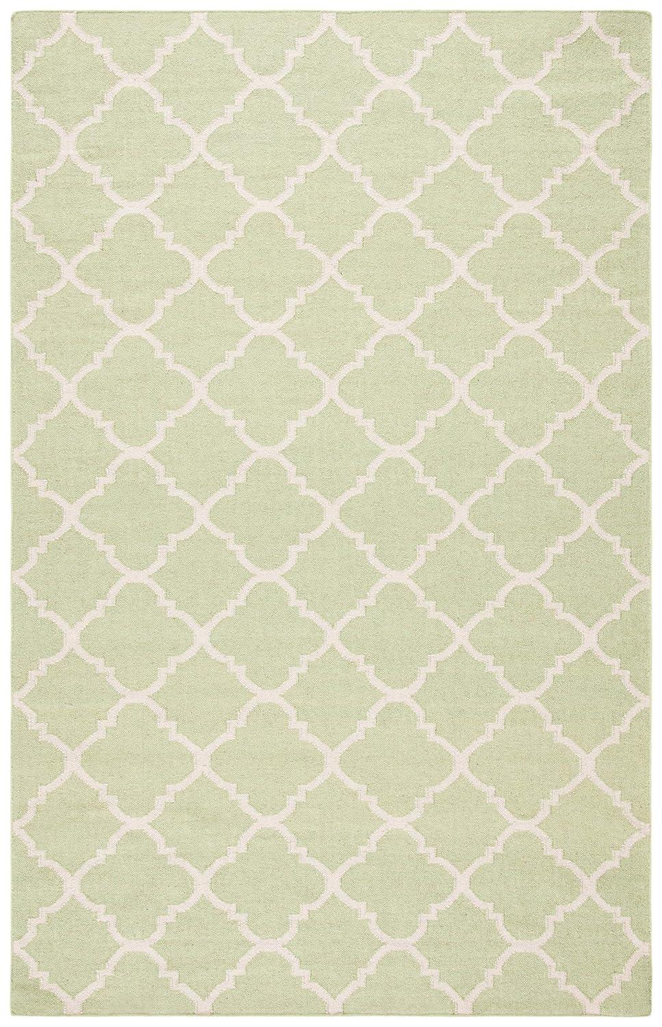 SAFAVIEH Dhurrie Brad Geometric Moroccan Wool Area Rug, Light Green/Ivory, 5' x 8'