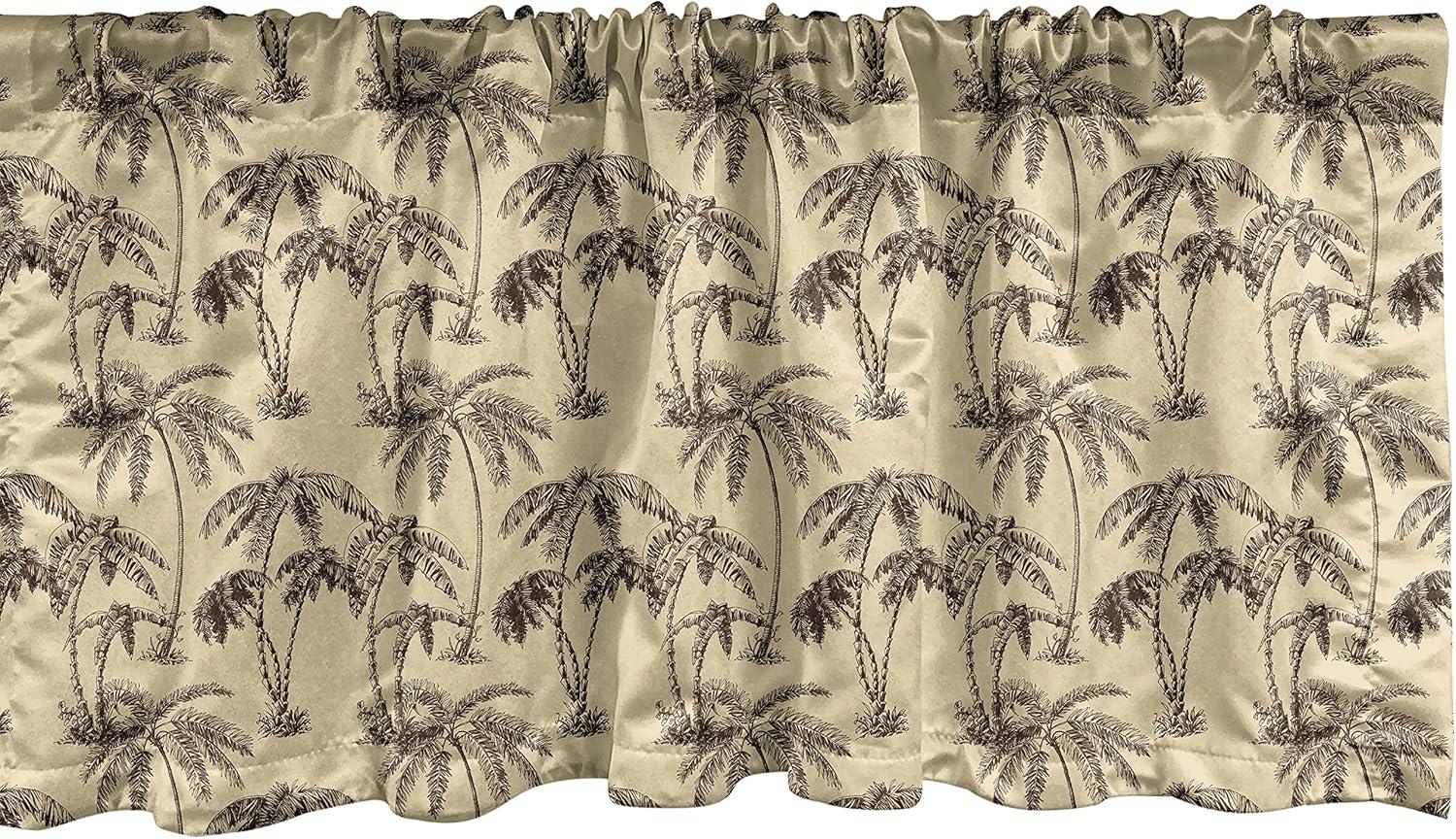 Tropical Palm Trees Sand Brown Satin Rod Pocket Valance