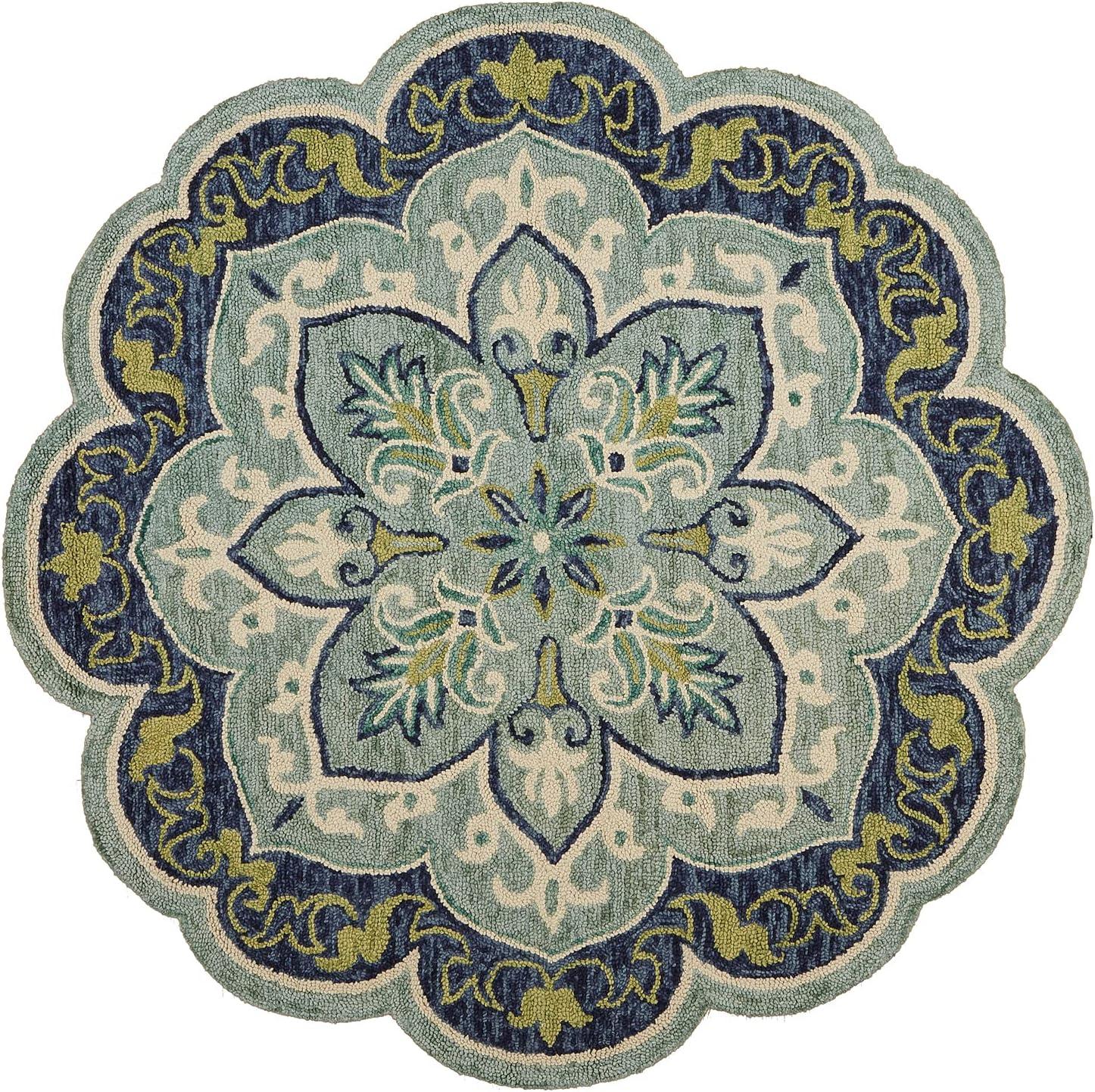 Ox Bay Dazzle Scallop Oriental Indoor Area Rug, 4 ft., Teal / Blue / Green