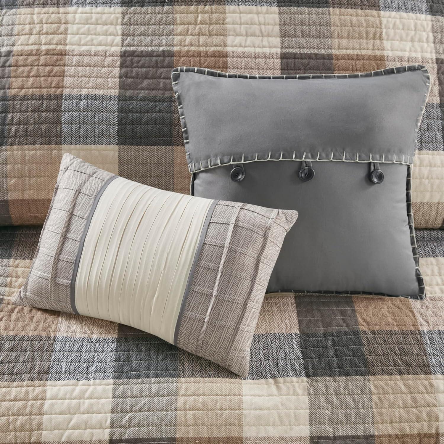 6pc Warren Herringbone Quilted Reversible Coverlet Set with Decorative Pillows - Madison Park