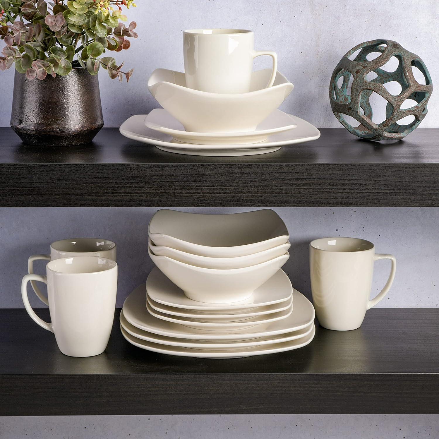 White Porcelain Square Dinnerware Set for 6