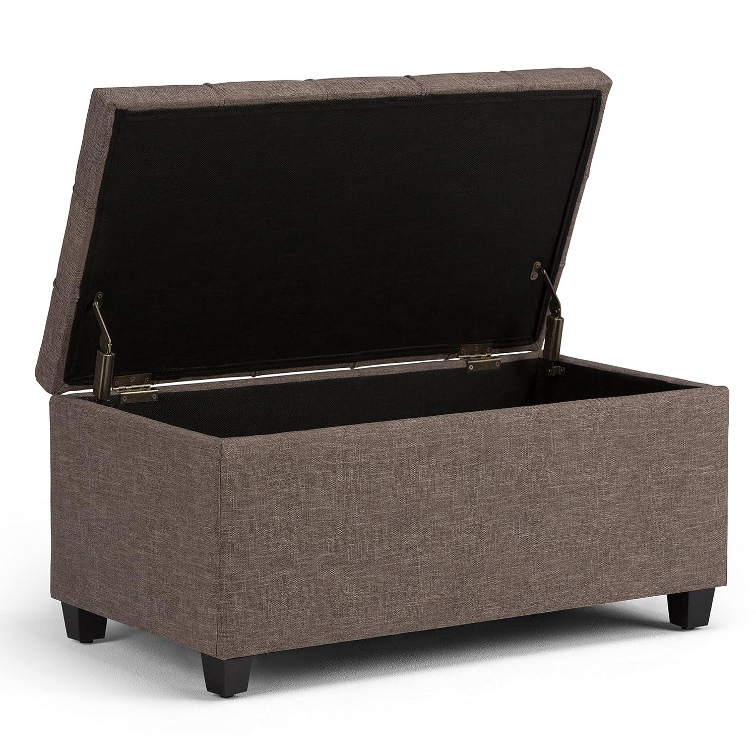 Simpli Home Sienna 33"W Upholstered Storage Ottoman Bench with Lift-Up Tufted Top