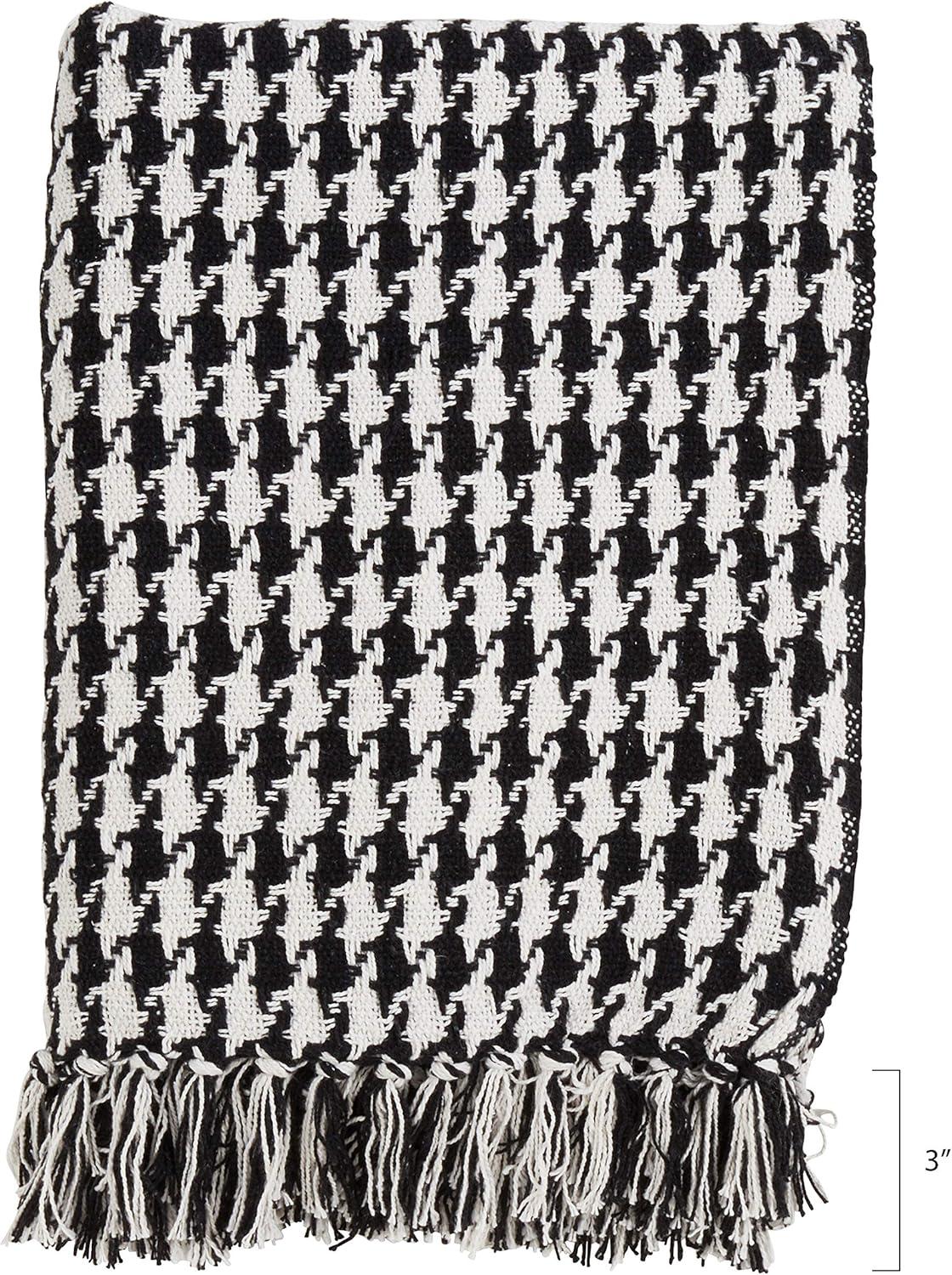 50"x60" Black and White Houndstooth Cotton Throw Blanket with Fringe