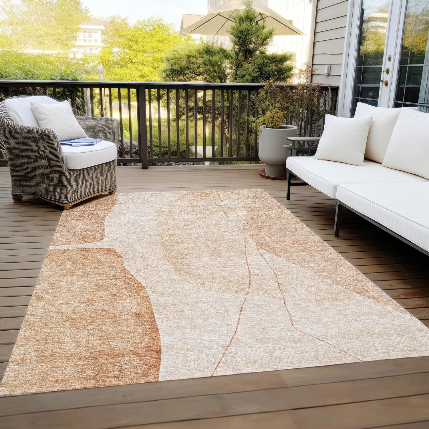 Terracotta and Beige Flat Woven Synthetic Indoor Outdoor Rug 5' x 7'