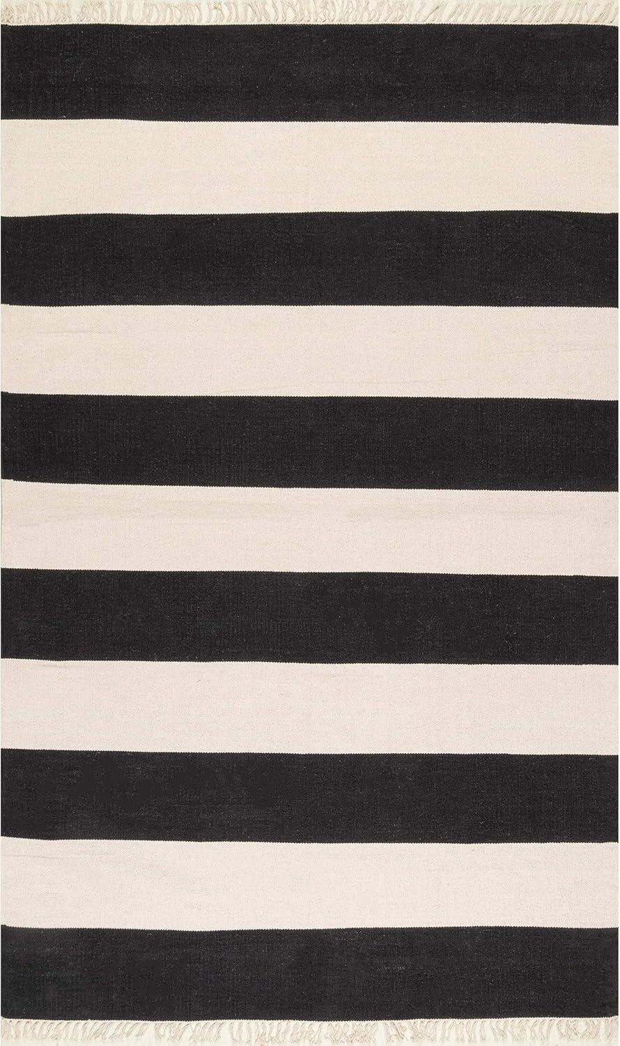 Ashlee Black Stripe Cotton Flatweave 7'6" x 9'6" Area Rug