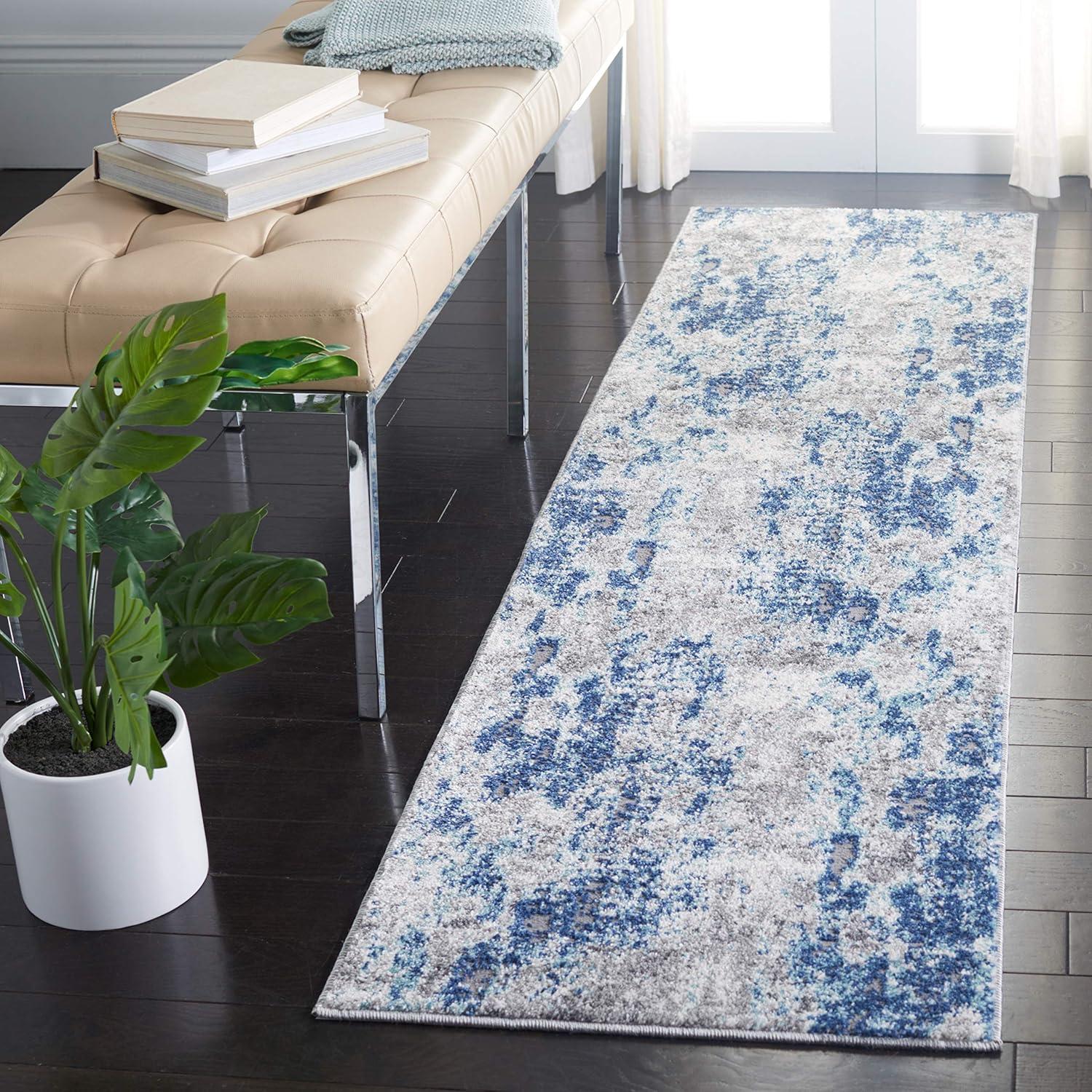 Aston ASN704 Power Loomed Indoor Runner Rug - Navy/Grey - 2'x7' - Safavieh