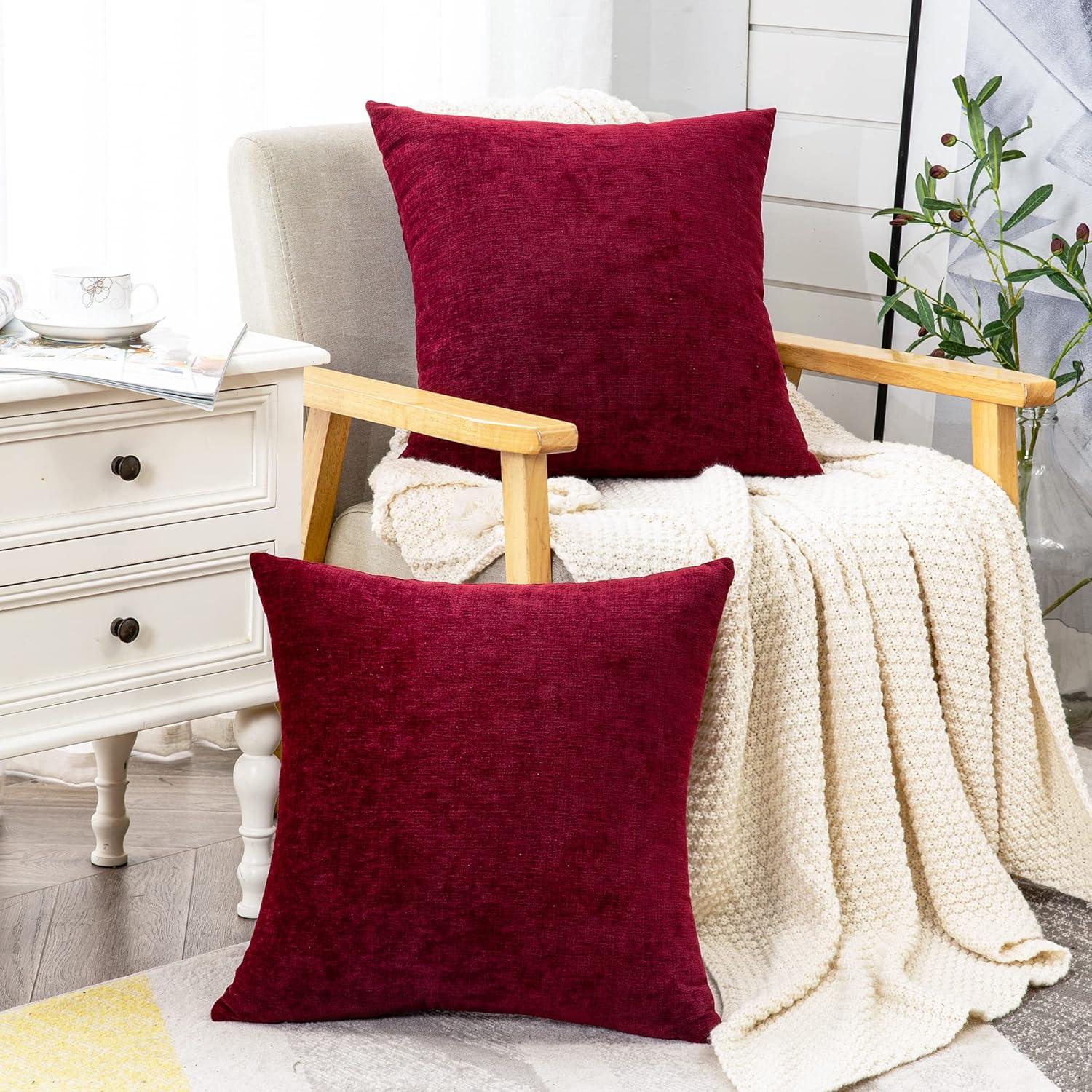 PAVILIA Set of 2 Throw Pillow Covers, Decorative Velvet Square Cushion Cases for Bed Sofa Couch Bedroom Living Room, Red/20 x 20