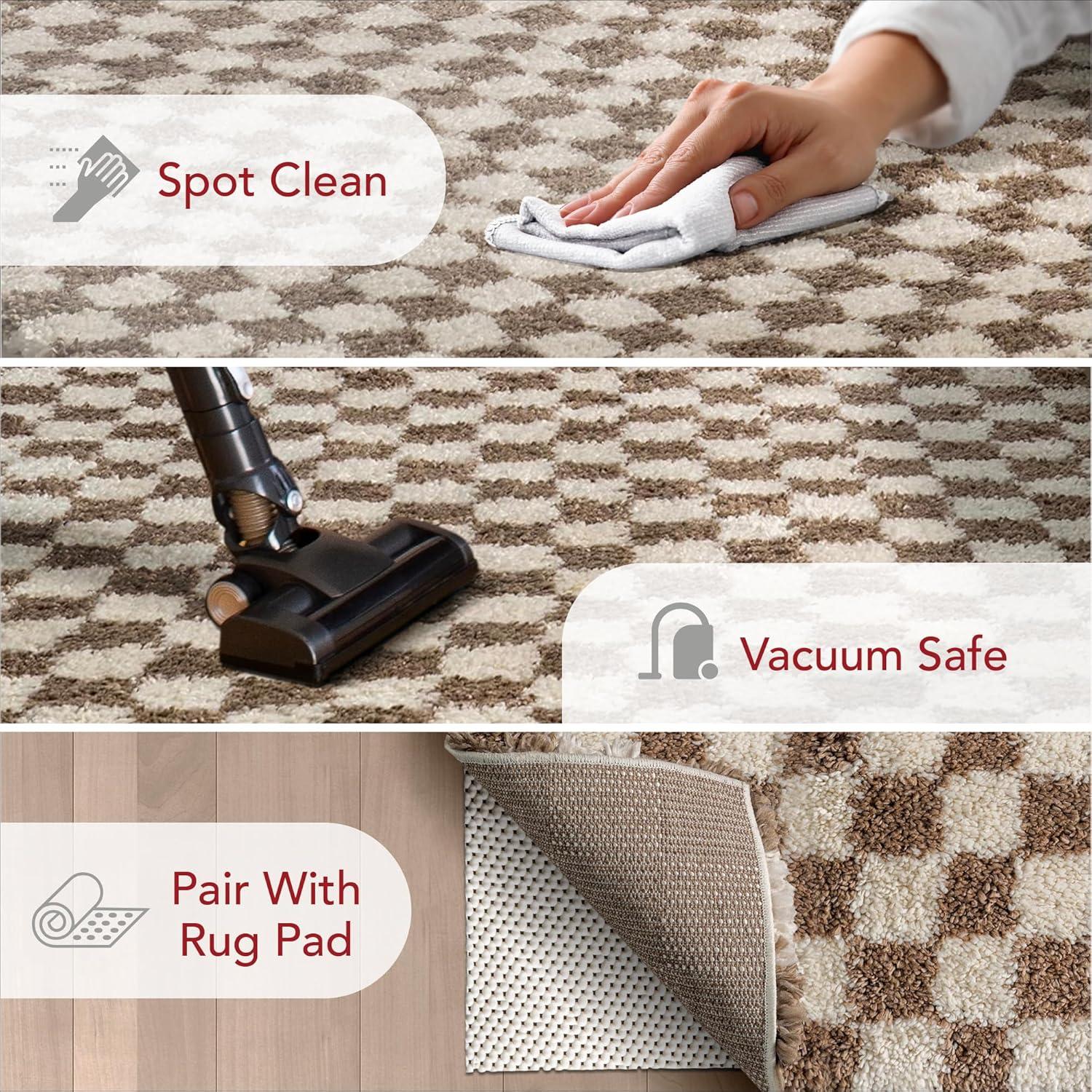 Nuloom Adelaide Checkered 3x5 Accent Shag Indoor Area Rug for Living Room Bedroom Dining Room Nursery Entryway, Beige/Brown