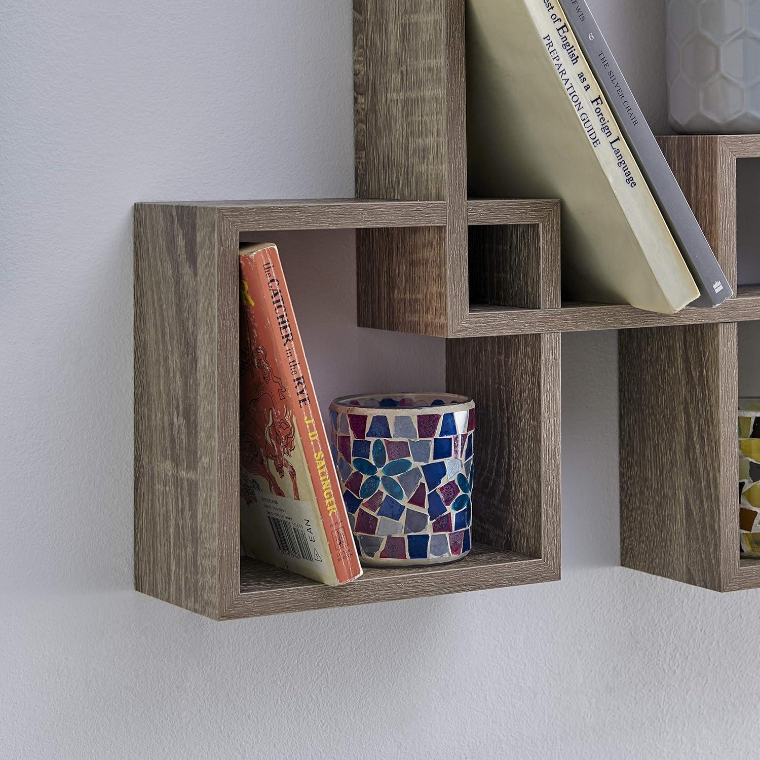 25.5" x 17.75" Intersecting Cube Wall Shelves Weathered Oak - Danya B.