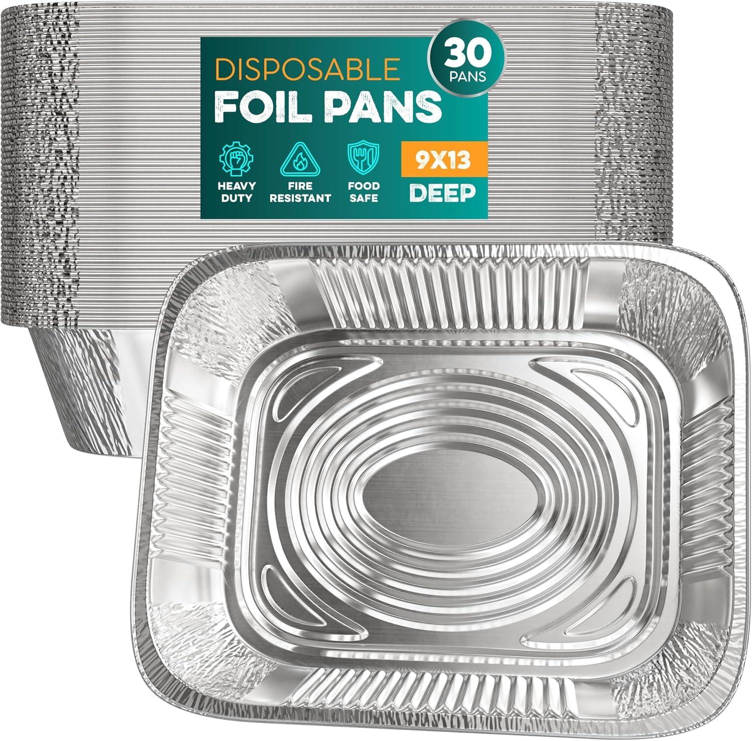 Stock Your Home 9x13 Disposable Aluminum Foil Pans - 30 Pack - for Cooking, Heating, Storing, Prepping Food