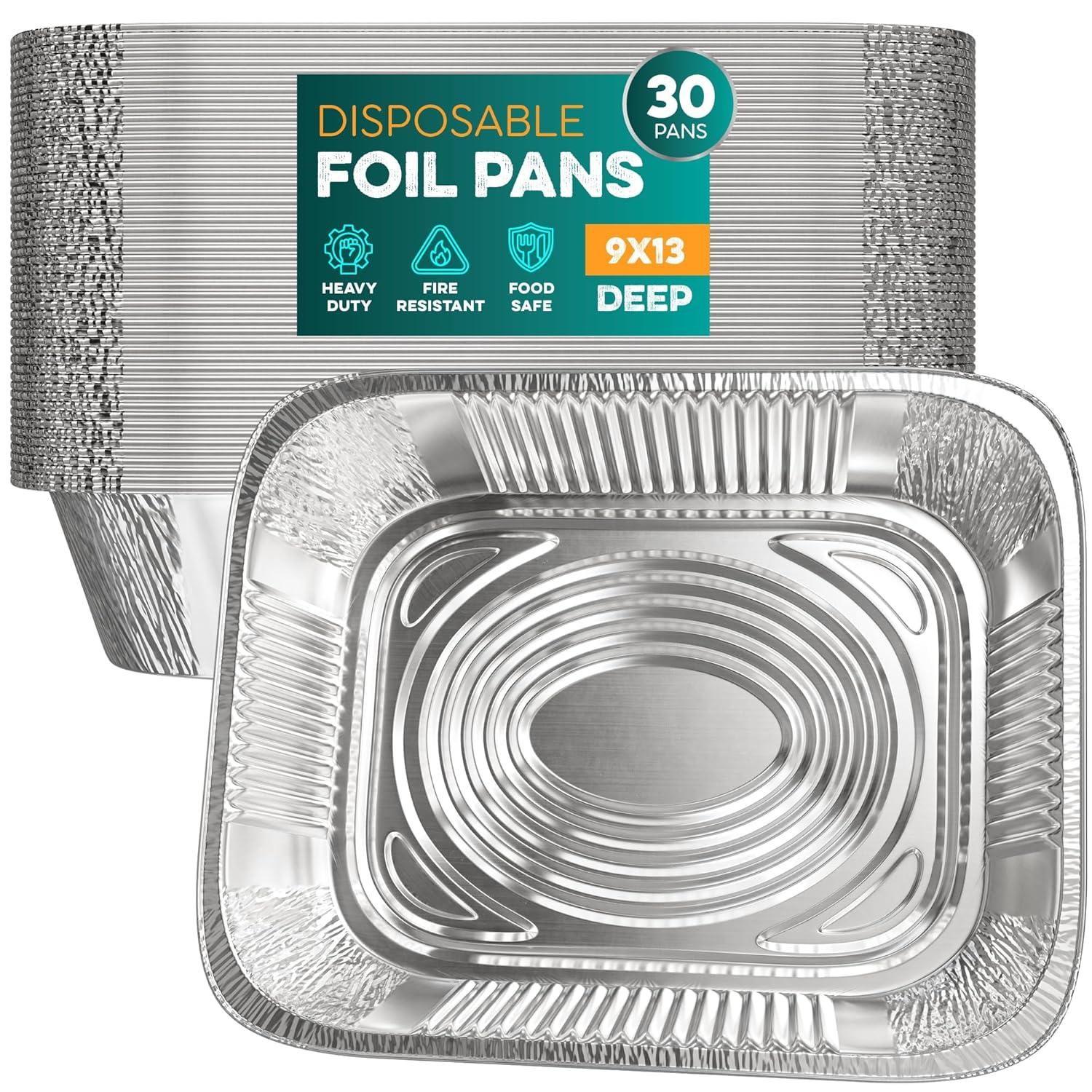 9x13 Aluminum Foil Pans (10 Pack), Disposable Half Size Deep Foil Pans, Cookware, Food Prepping, Large Pans for Baking, Reheating, Grilling