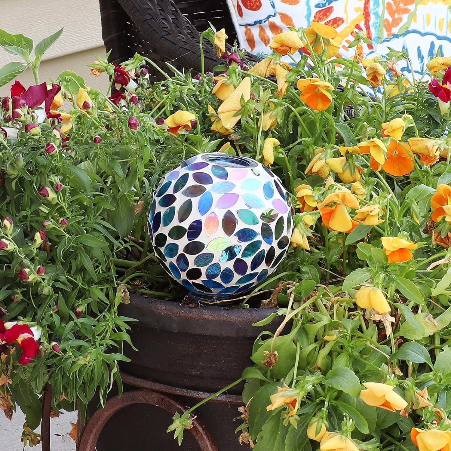 Sunnydaze Glass Mosaic Watering Globe for Plants and Flowers