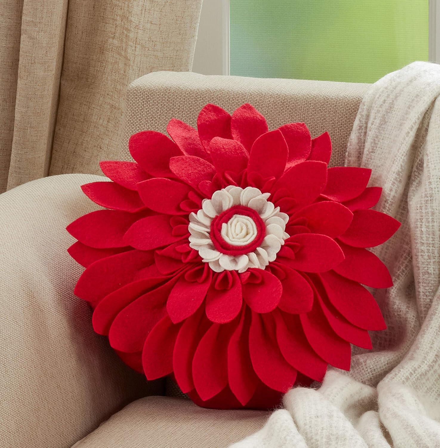 Saro Lifestyle Felt Flower Throw Pillow With Poly Filling