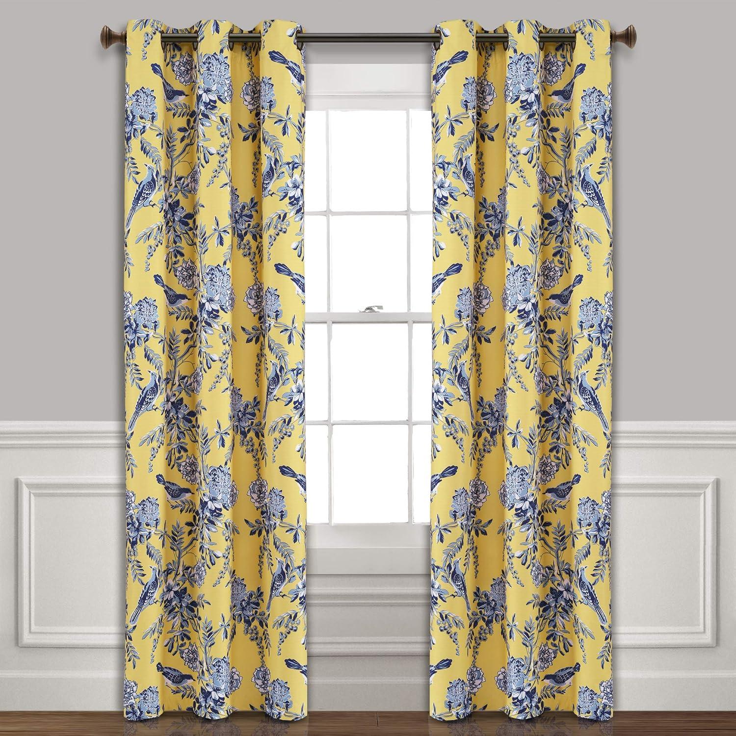 Lush Decor Farmhouse Bird And Flower Polyester Curtain Pair (Set of 2)