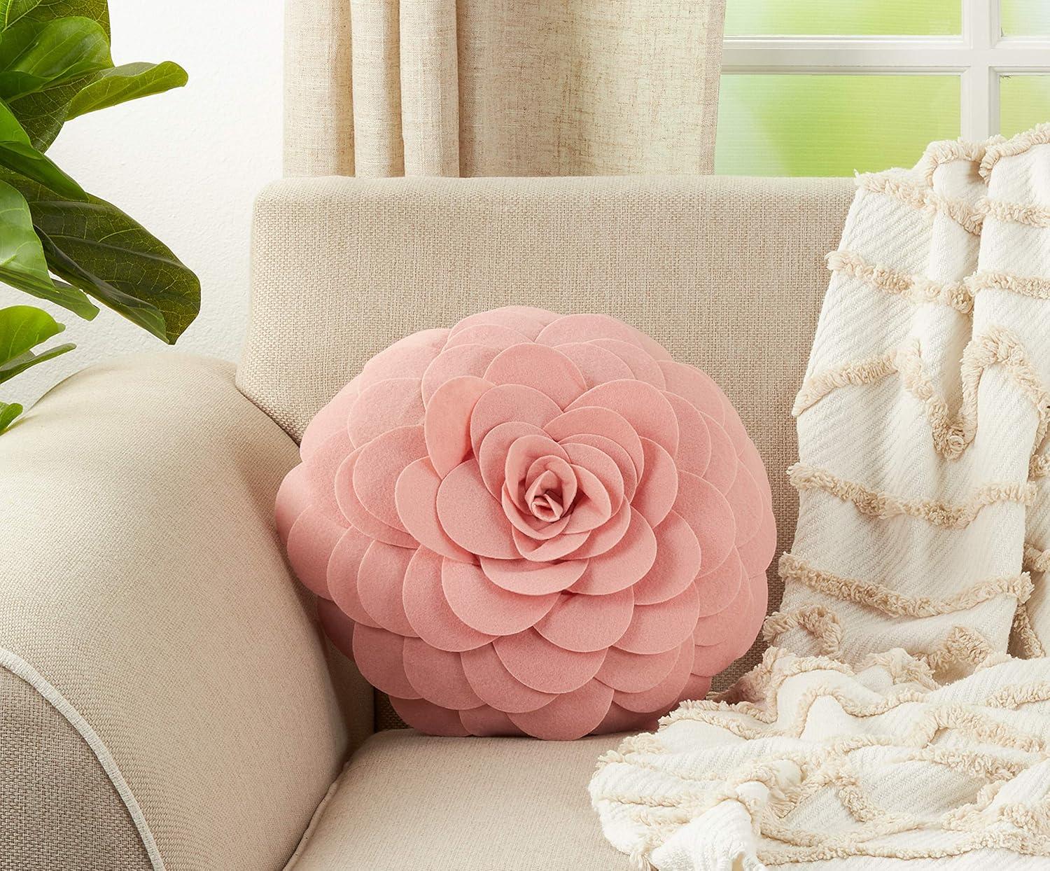 Pink Round Flower Throw Pillow with Textured Design