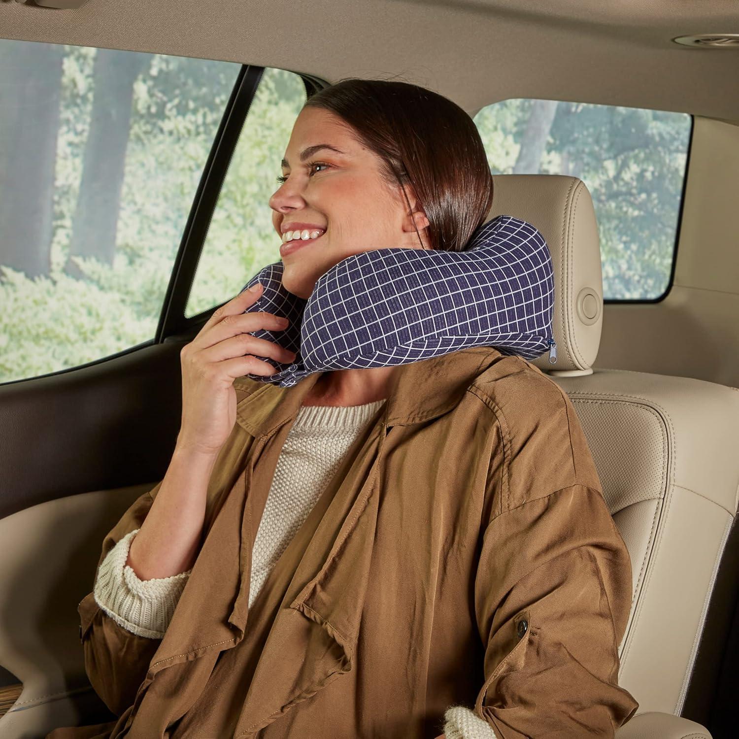 Travel Pillow - Memory Foam Pillow with Washable Cover - Neck Pillows for Sleeping on Airplanes, Trains, Cars, and Buses by Home-Complete (Navy)