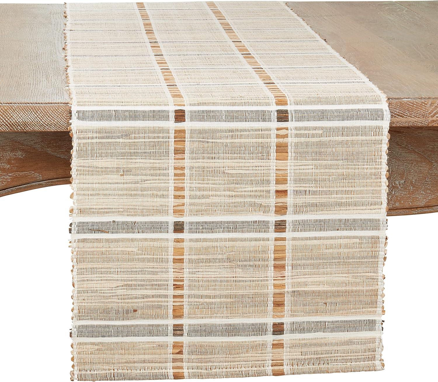 Beige Water Hyacinth Stripe Table Runner, 14"x72"