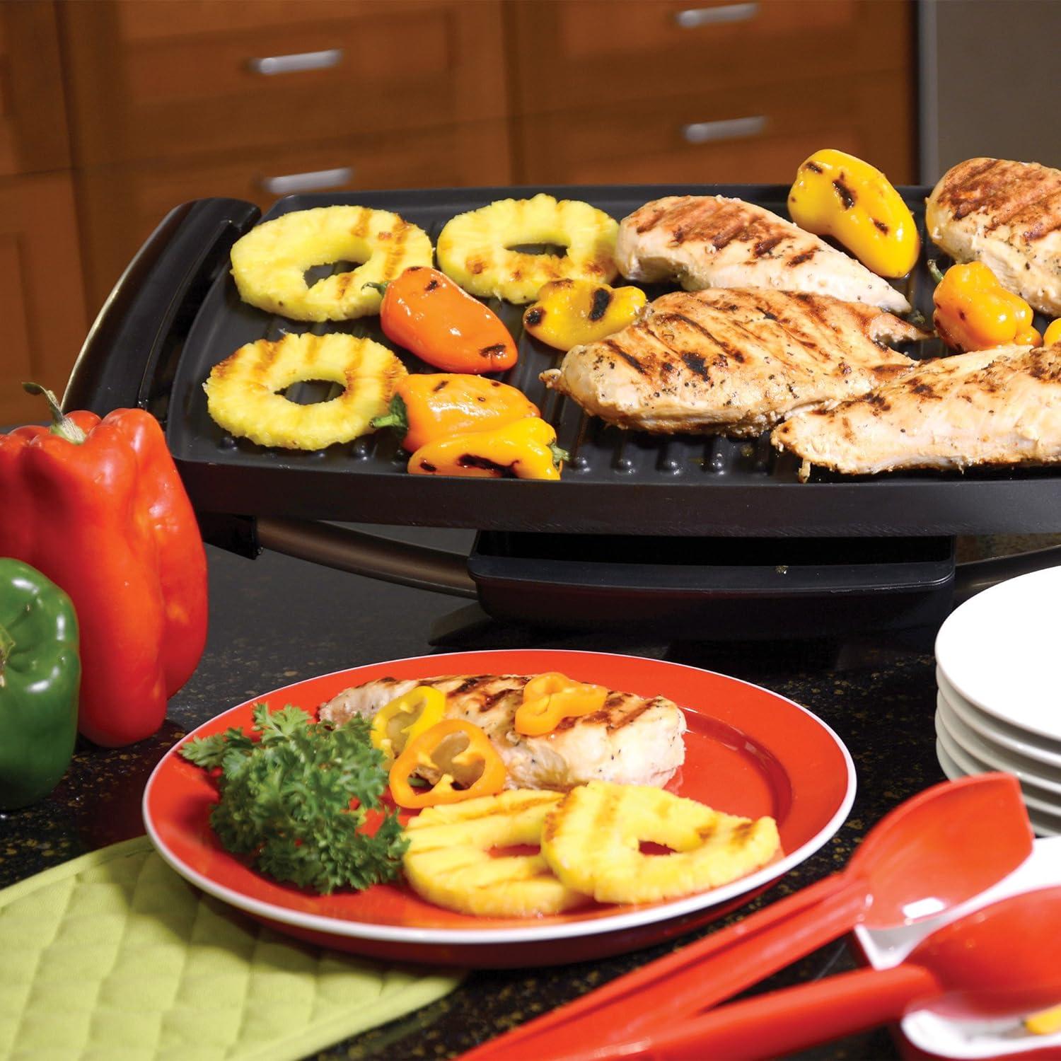 Red Electric Indoor Outdoor Grill with Non-Stick Surface