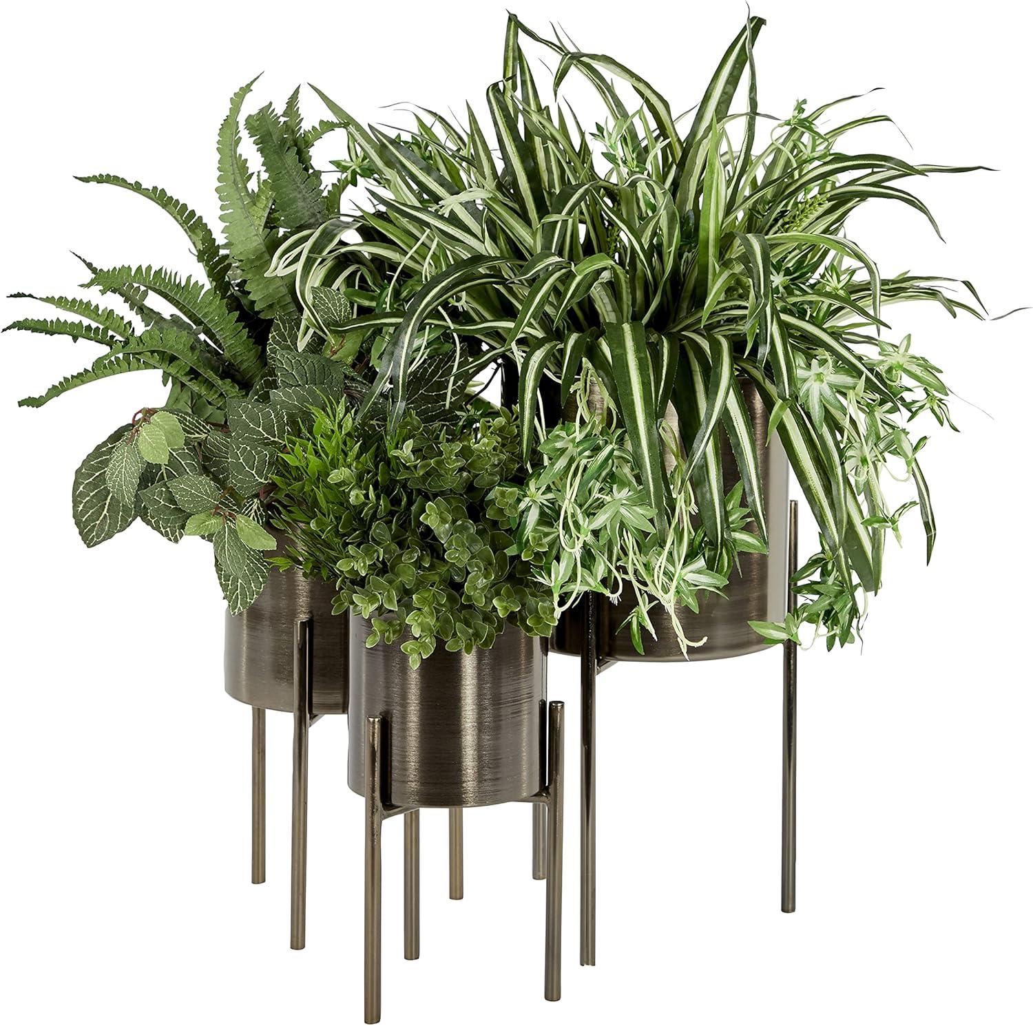 DecMode 18", 14", 12"H Black Metal Planter with Removable Stand (3 Count)