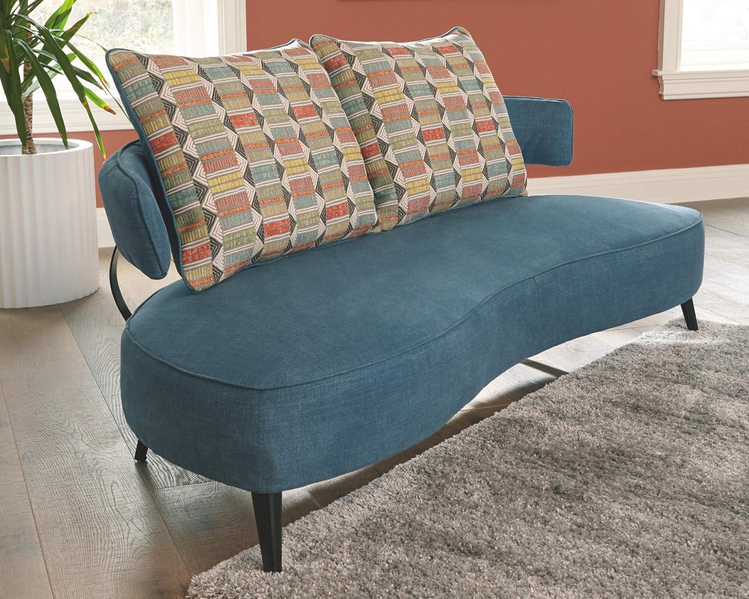 Hollyann 76'' Velvety Blue Transitional Stationary Sofa