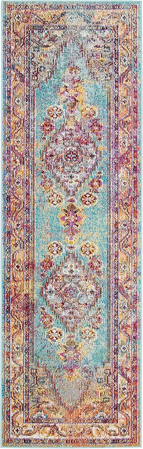 Light Blue Oriental Easy-Care 26" Runner Rug