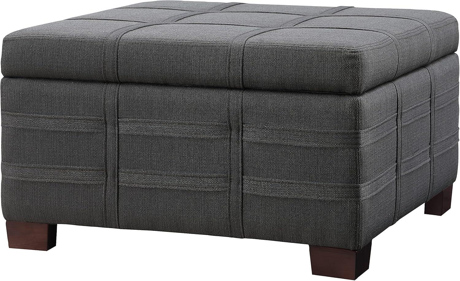 Detour Strap Square Storage Ottoman in Charcoal Fabric