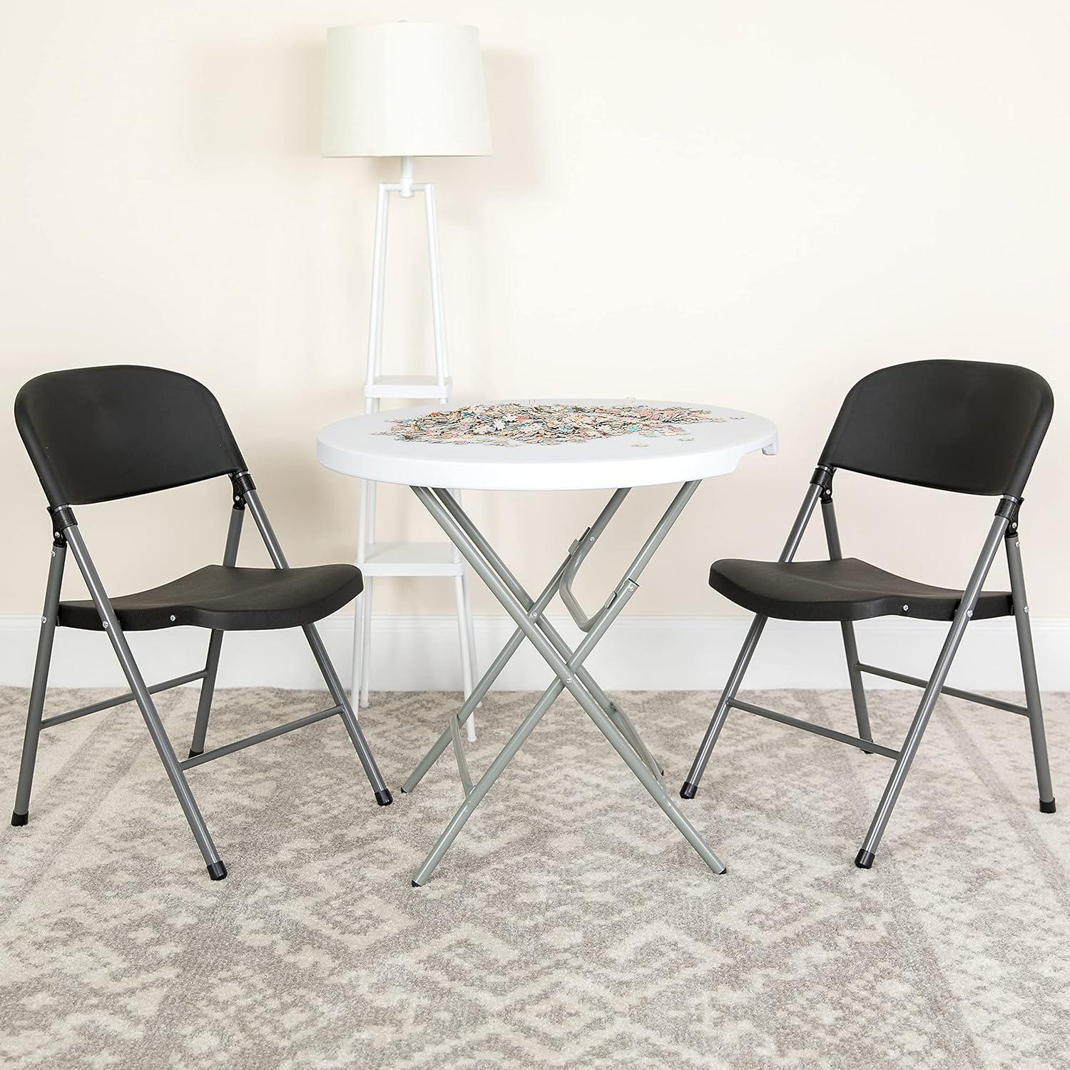 Flash Furniture 2 Pack HERCULES Series 330 lb. Capacity Black Plastic Folding Chair with Charcoal Frame