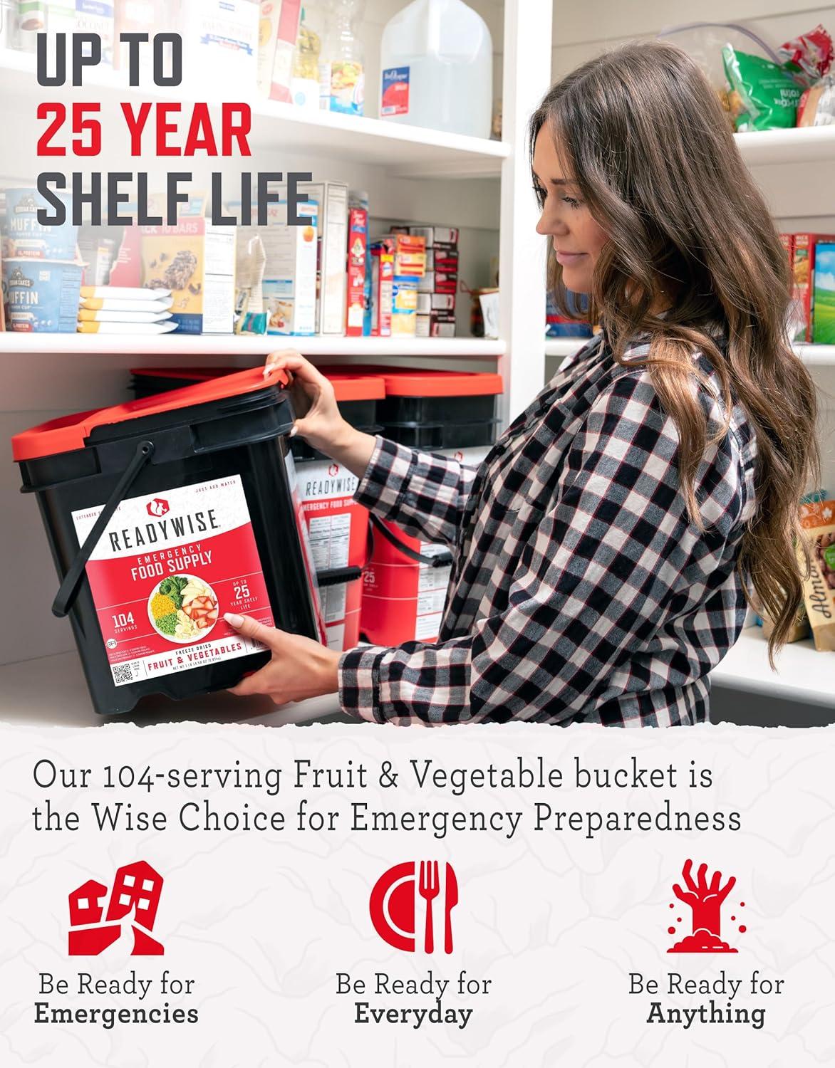 ReadyWise Freeze Dried Fruit & Vegetable Bulk Storage, 104 Servings, Long Term Food for Emergency Preparedness, 25-Year