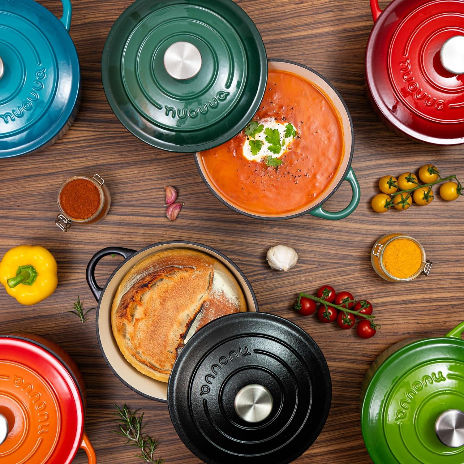 Cast Iron Pot with Lid – Non-Stick Ovenproof Enamelled Casserole Pot, Oven Safe up to 500° F – Sturdy Dutch Oven Cookware – Black, 5-Quart, 24cm – by Nuovva