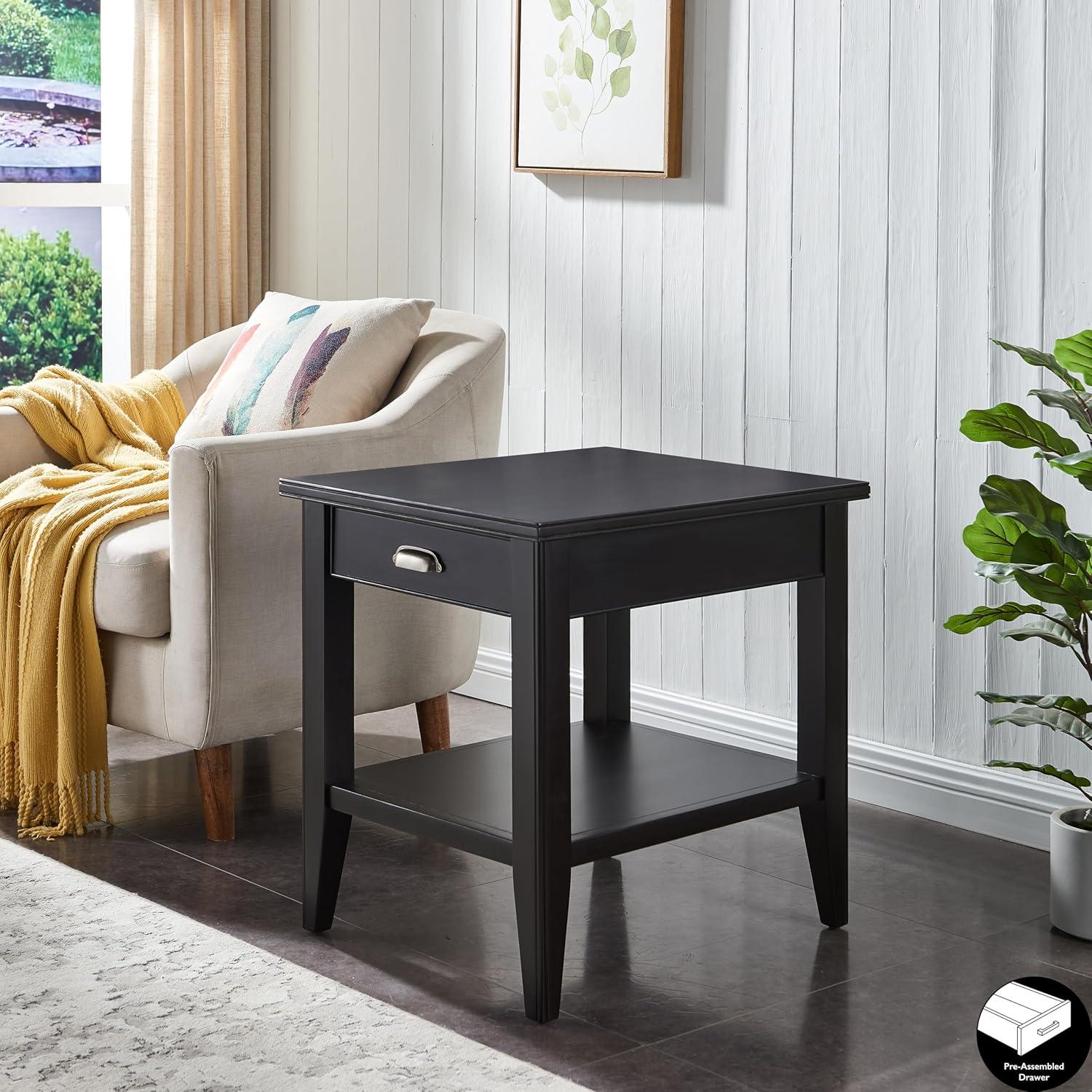 Leick Home Laurent End Table with Drawer in Black