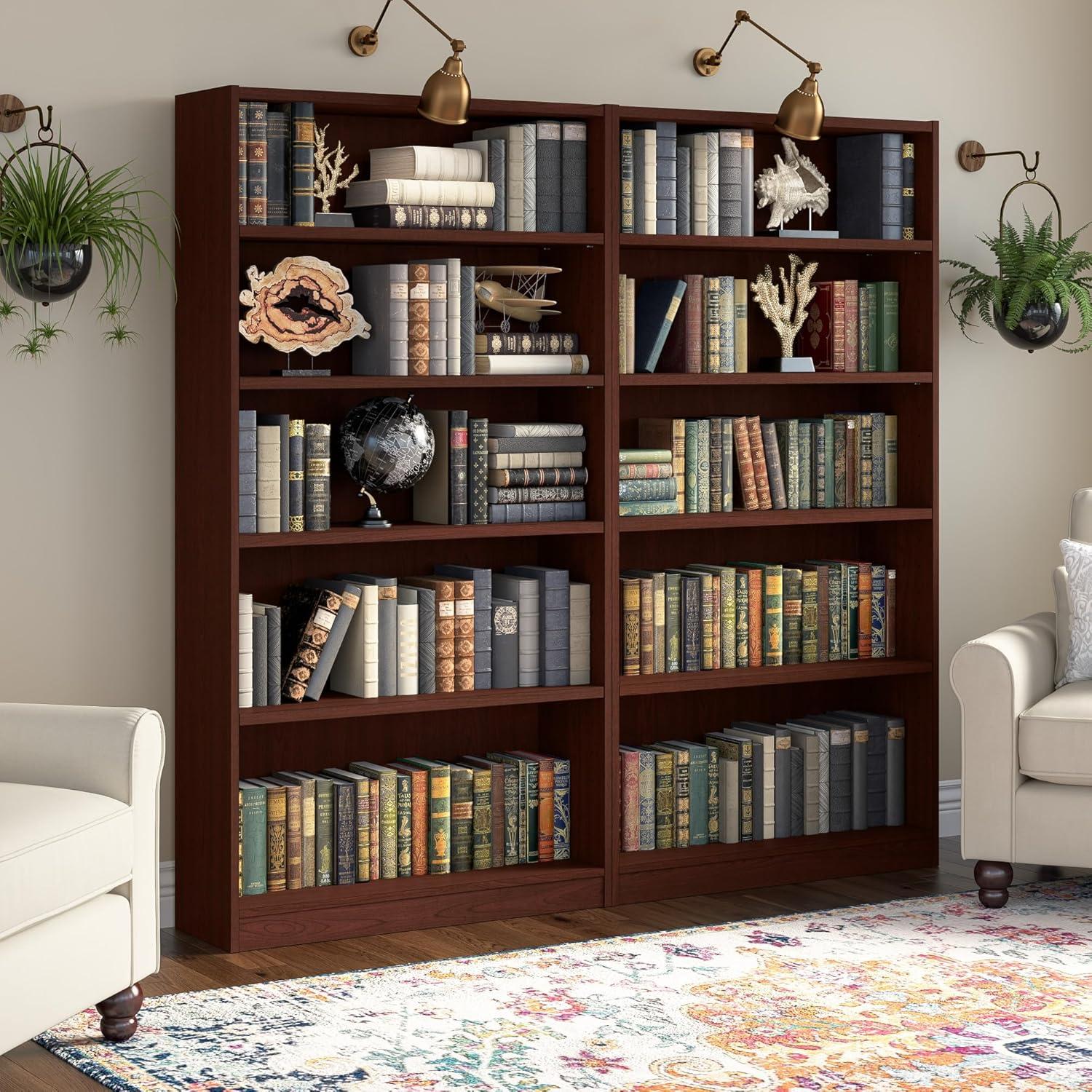 Traditional Adjustable 5-Shelf Cherry Wood Bookcase