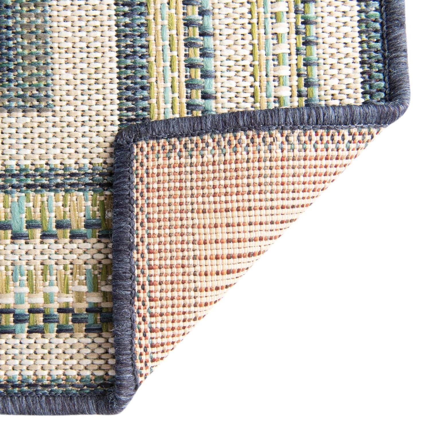 Rugs.com Baja Outdoor Collection Rug – 10 Ft Runner Blue Medium-Pile Rug Perfect for Hallways, Entryways
