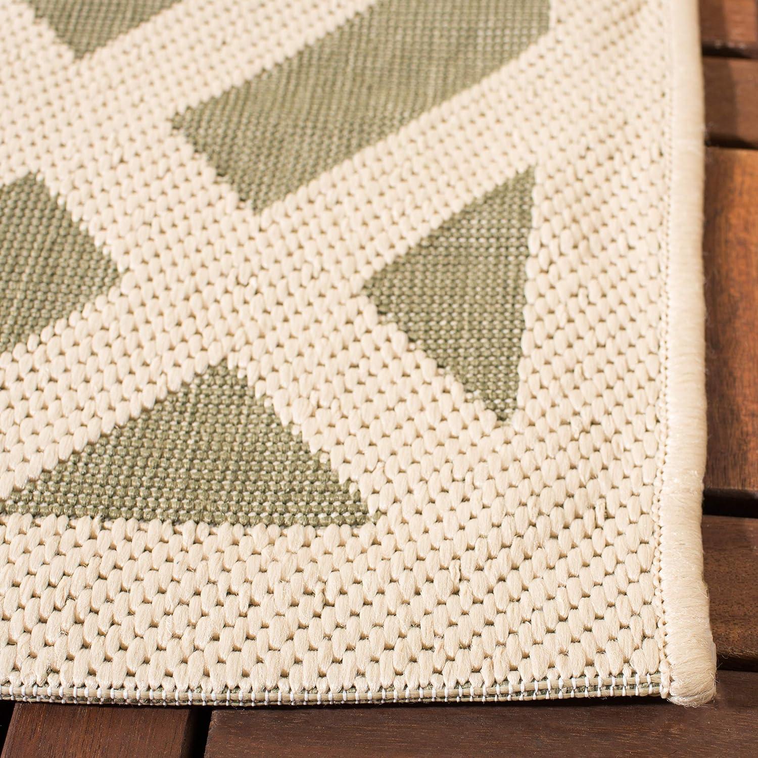 SAFAVIEH Courtyard Alvin Geometric Indoor/Outdoor Runner Rug, Green/Bone, 2'3" x 10'